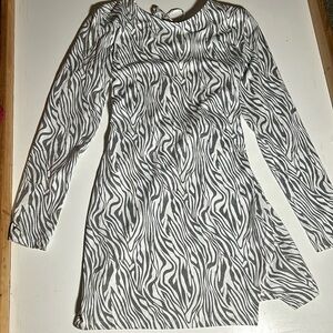 Et Clet Zebra Long Sleeve Low Back Light Weight Dress 100% Cotton Sz L C7